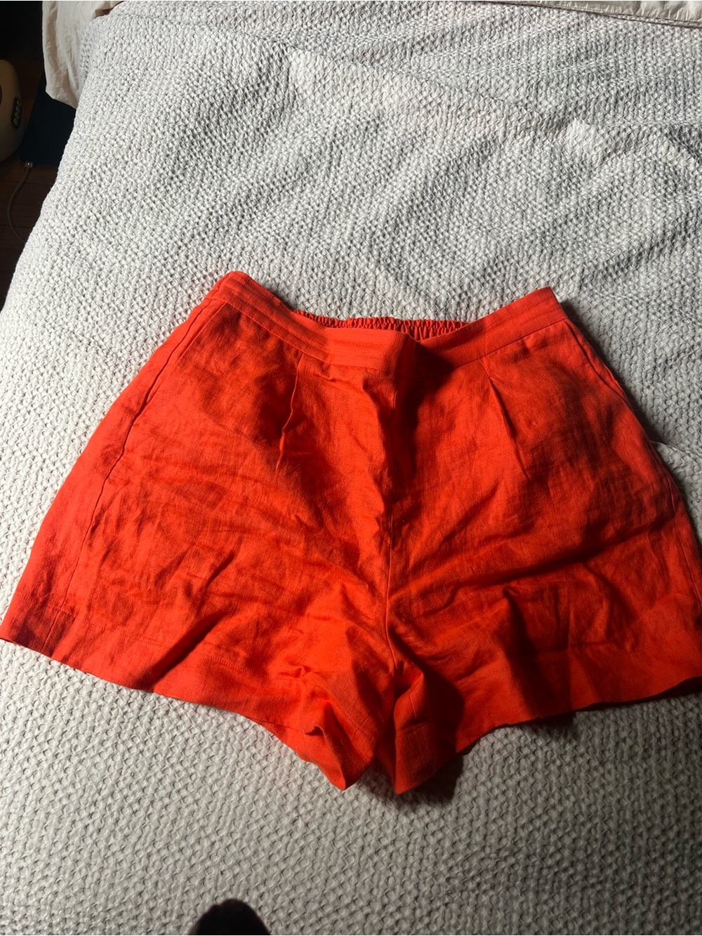 Boden Women's Bright Orange High-Waist Linen Shorts